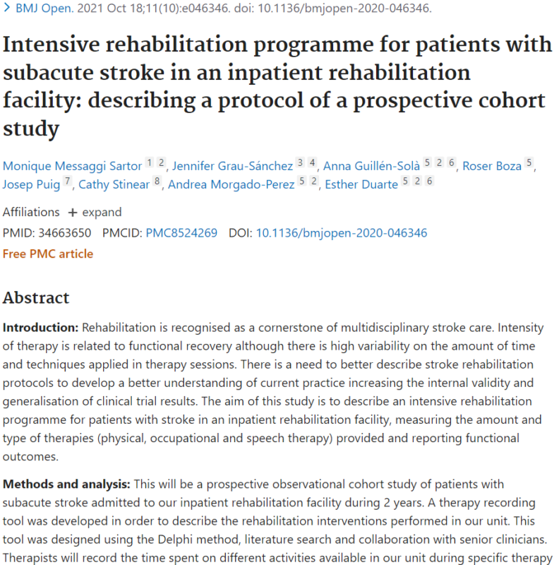 Intensive Rehabilitation Programme For Patients With Subacute Stroke In An Inpatient 2380